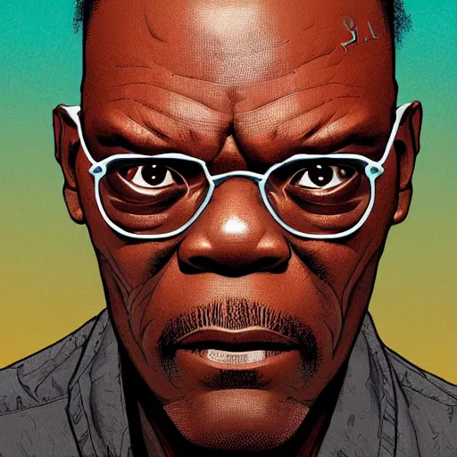 Image similar to a study of cell shaded portrait of Cartoonish Samuel L Jackson concept art, llustration, post grunge, concept art by josan gonzales and wlop, by james jean, Victo ngai, David Rubín, Mike Mignola, Laurie Greasley, highly detailed, sharp focus, alien, Trending on Artstation, HQ, deviantart, art by artgem