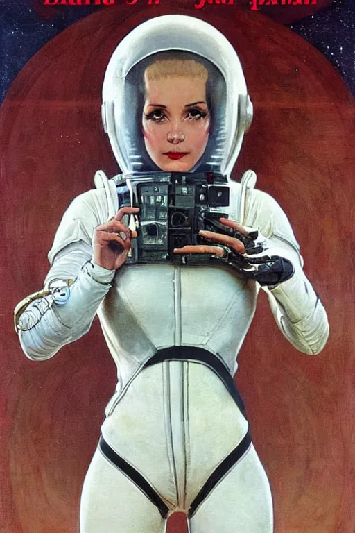 Image similar to pulp scifi fantasy illustration full body portrait android girl, gymnastique, white hair, in leather spacesuit on mars, by norman rockwell, roberto ferri, daniel gerhartz, edd cartier, jack kirby, howard v brown, ruan jia, tom lovell, frank r paul, jacob collins, dean cornwell, astounding stories, amazing, fantasy, other worlds