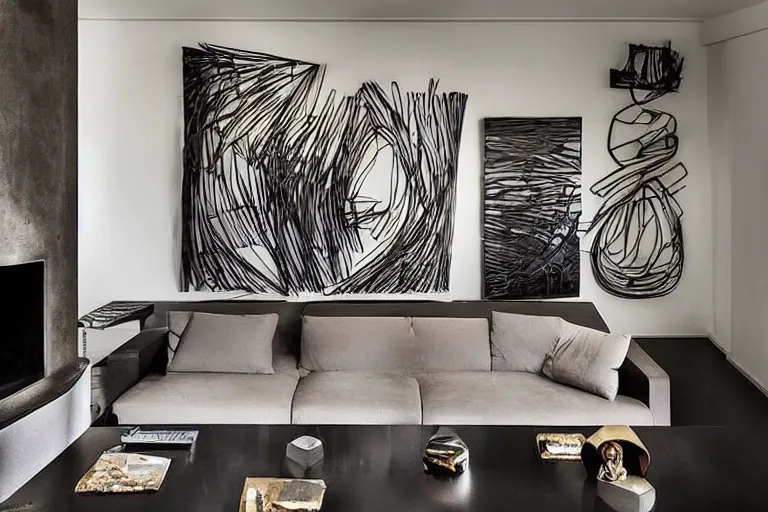 Image similar to “dramatic award-winning interior sculpture in an Australian artist’s apartment”