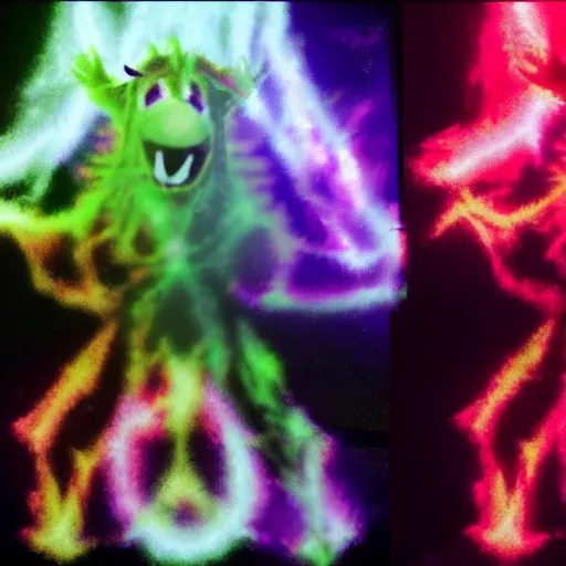 Prompt: shaggy tranforming into his eternal multiarmed form, incricate detail, volumetric lighting, high energy