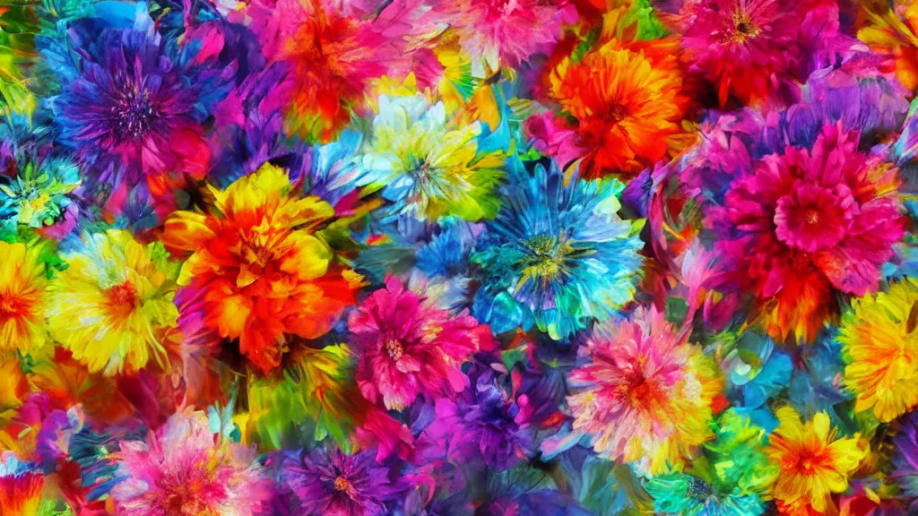 Image similar to stunning colorfull mixed media art, flowers,, art by cgsociety, 8 k, high resolution