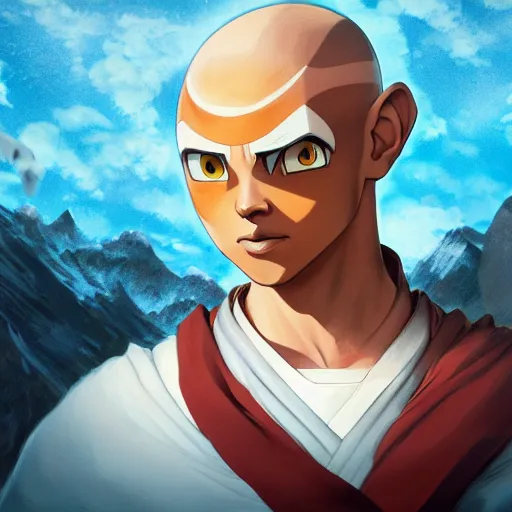 Prompt: portrait of Avatar Aang, digital art, highly detailed, intricate, sharp focus, Trending on Artstation HQ, The Last Airbender concept art, deviantart, unreal engine 5, 4K UHD image