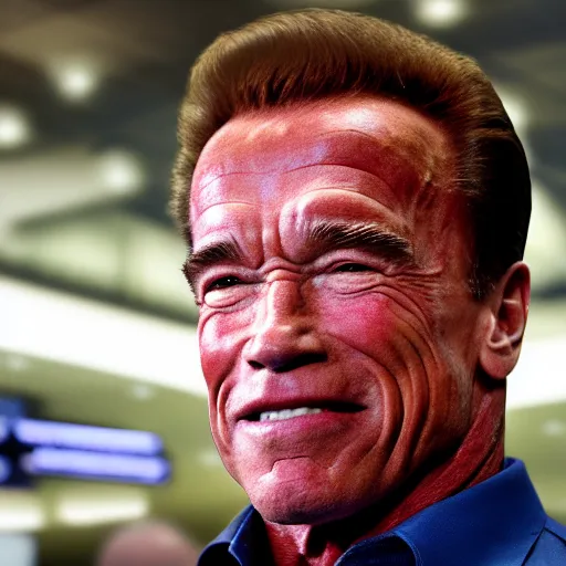 Image similar to arnold schwarzenegger working at the airport, 4 k, hyper realistic, dslr, high resolution, landscape, beautiful