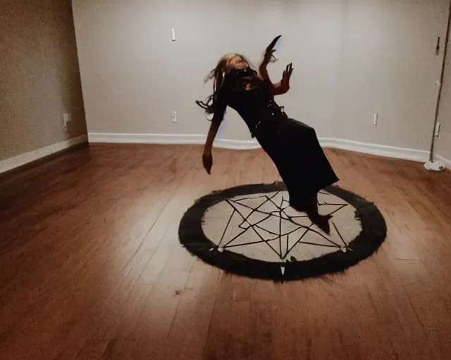 Prompt: transparent horror demon spirit attacks in living room with summoning circle pentacle out interior photos shot on iphone, dynamic pose, full body shot, sharp focus, grainy, corpse, paranormal flashlight, deep night,,