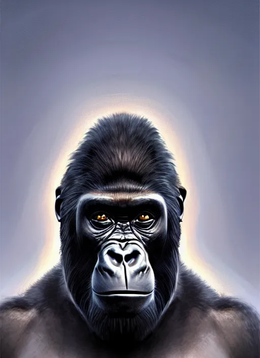 Prompt: frightening gorillas warrior portrait, weapons in hand, art by wlop, loish, ilya kuvshinov, tony sandoval. realistic, symmetrical face