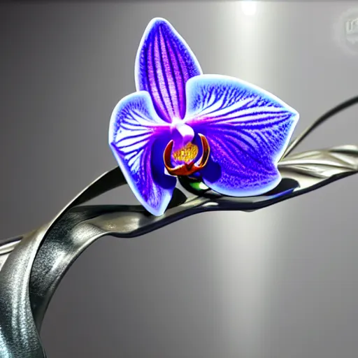 Image similar to an orchid made of holographic metal, sculpted by michelangelo, unreal engine 5