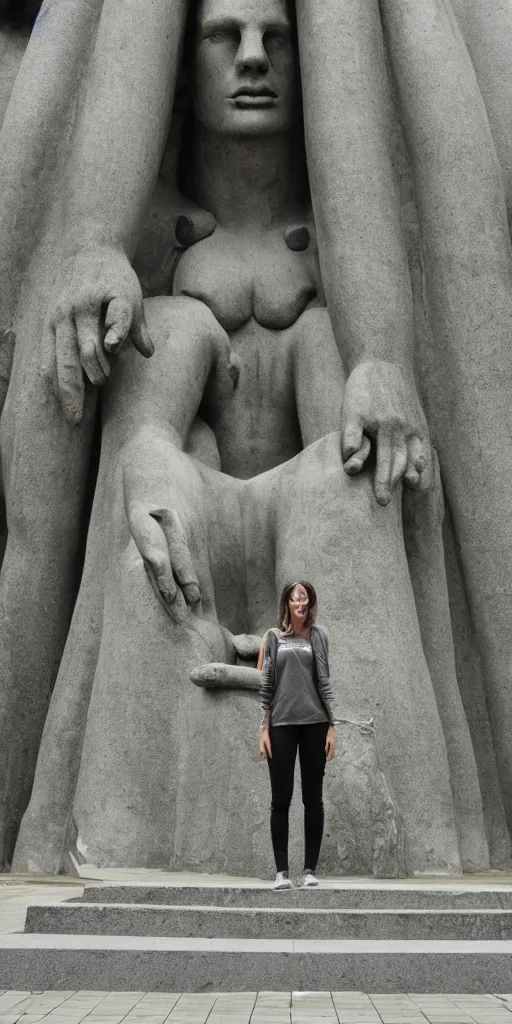 Prompt: a dear in front of giant statue, megalophobia