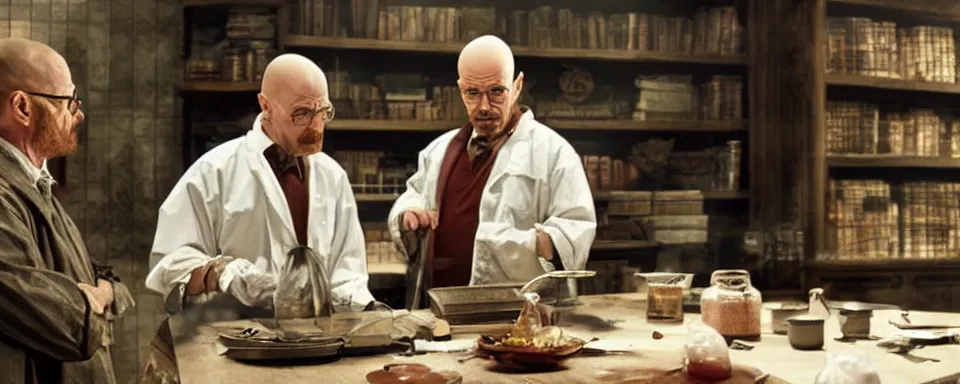 Prompt: walter white teaching harry potter to cook meth, hd, photorealistic, cinematic