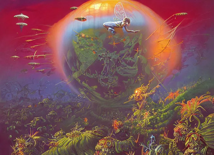 Prompt: fairy dance by kilian eng, chris foss, rodney matthews, robert mccall, jacek yerka and vladimir kush, oil on canvas