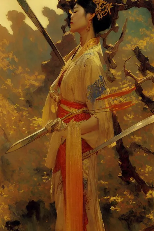 Image similar to wuxia, painting by gaston bussiere, craig mullins, j. c. leyendecker