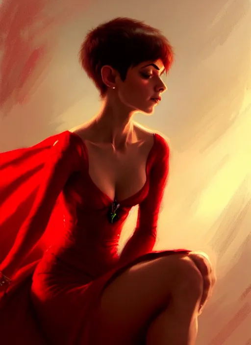 Prompt: Image of tiny pixie sitting on top of a human hand, D&D fantasy, wearing a red dress, intricate, highly detailed, digital painting, artstation, concept art, sharp focus, illustration, art by greg rutkowski and Ross Tran