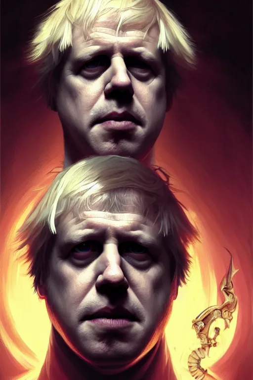 Image similar to Boris Johnson as Neo, portrait, skull on the chest, highly detailed, digital painting, artstation, concept art, smooth, sharp focus, illustration, cinematic lighting, art by artgerm and greg rutkowski and alphonse mucha