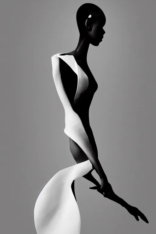 Image similar to photograph of a woman in a haute couture sculptural outfit by alexander mcqueen, cg society contest winner, vorticism, feminine, volumetric soft lighting