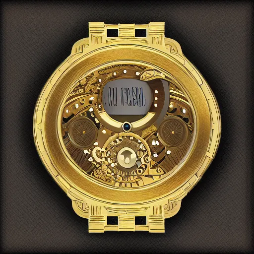 Image similar to golden intricate watch face, digital art