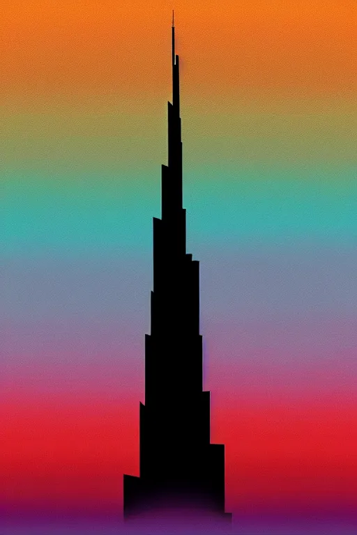 Prompt: minimalist boho style art of colorful burj khalifa at sunrise, illustration, vector art