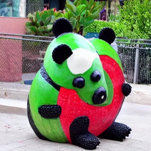 Image similar to watermelon sculpture of a panda