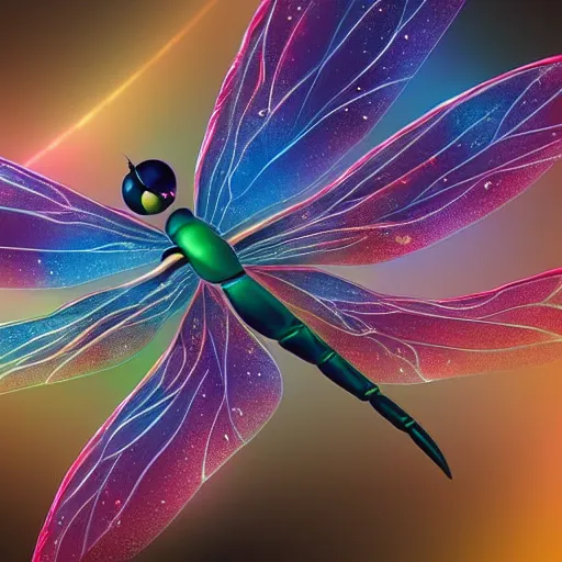 Image similar to a legendary magical dragonfly , digital art , trending on artstation , highly detailed , space nebula background