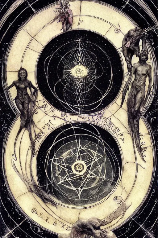 Image similar to a spiral occult diagram of winning by wayne barlowe, gustav moreau, goward,  Gaston Bussiere and roberto ferri, santiago caruso, and austin osman spare