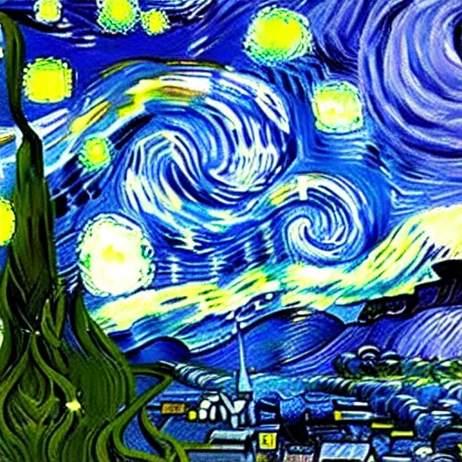 Image similar to hyperrealistic mixed media sculpture of starry night by vincent van gogh, stunning 3 d render inspired art by greg rutkowski and xiang duan and thomas eakes, perfect symmetry, flesh texture, realistic, highly detailed attributes and atmosphere, dim volumetric cinematic lighting, 8 k octane detailed render, post - processing, masterpiece,