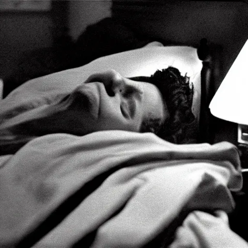 Prompt: movie still of a sleep paralysis, cinematic composition, cinematic light, criterion collection, by edgar allan poe