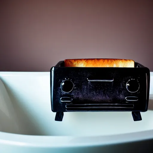 Image similar to toaster on the bath, sad, alcohol nearby, picture with message, depression, dark climate