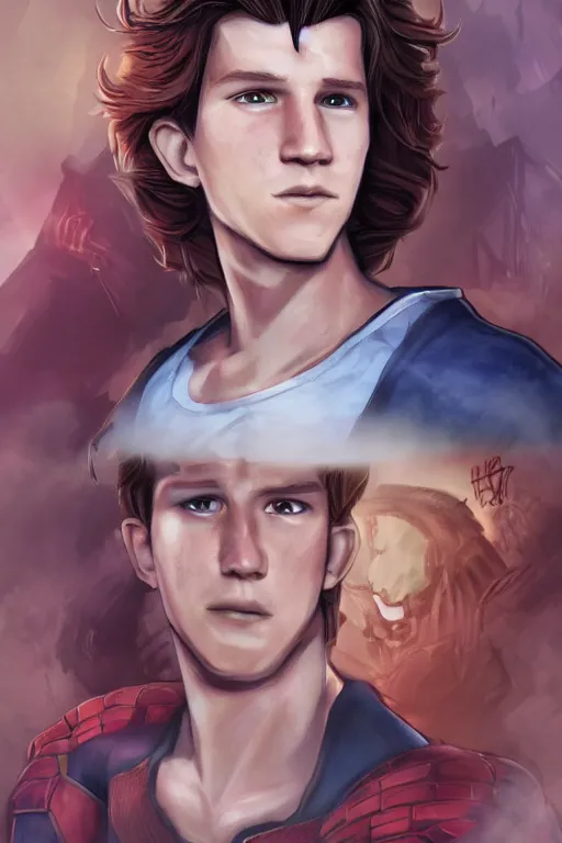 Prompt: an in game portrait of tom holland from hades, art by jen zee.