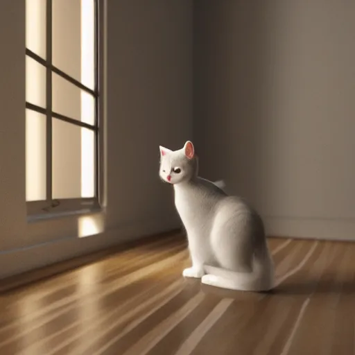 Prompt: a highly detailed photographic render of a cat stood next to a chair, beautifully lit, ray traced, octane 3D render, octane render, unreal engine