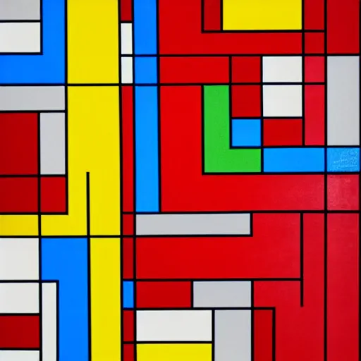 Image similar to geometric abstraction in red, yellow, and blue