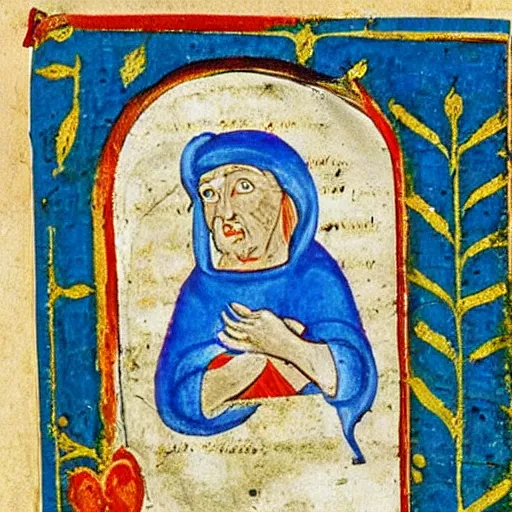 Image similar to medieval manuscript painting of a Smurf