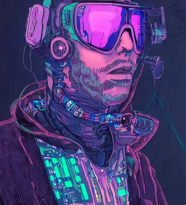 Image similar to a character portrait of a cyberpunk hacker / raver in the style of jean giraud in the style of moebius trending on artstation deviantart pinterest detailed realistic hd 8 k high resolution