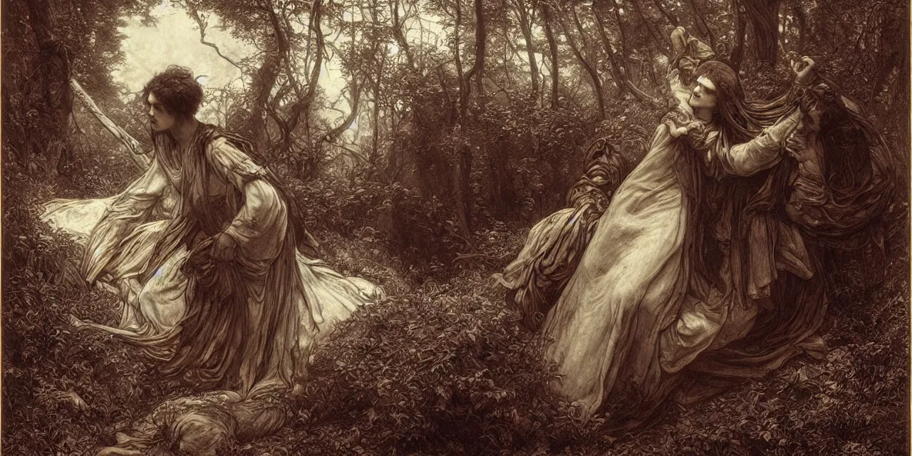 Image similar to the vanishing of ethan carter by gustave dore, james ryman, alphonse mucha. deep rich color