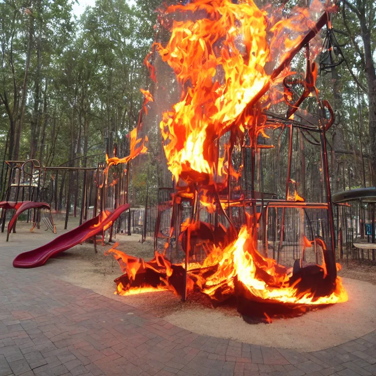 Prompt: gotta swing through the flames like a kid at the playground