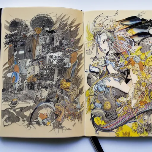 Prompt: amazing sketchbook tour by Terada Katsuya, koji morimoto, tatsuyuki tanaka