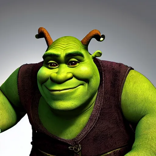 Image similar to shrek!!! going goblin - mode, menacing figure, imposing, low camera angle looking up