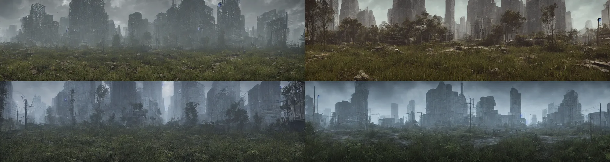 Prompt: overgrown city in the apocalypse, unreal engine, cinematic lighting