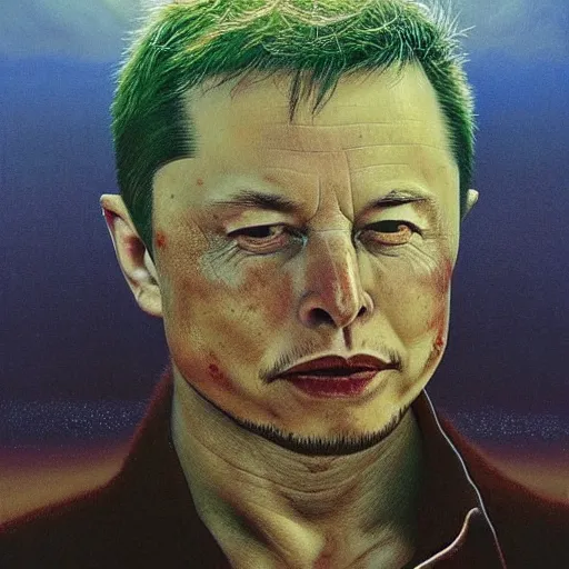 Image similar to elon musk as a zdzisław beksinski painting