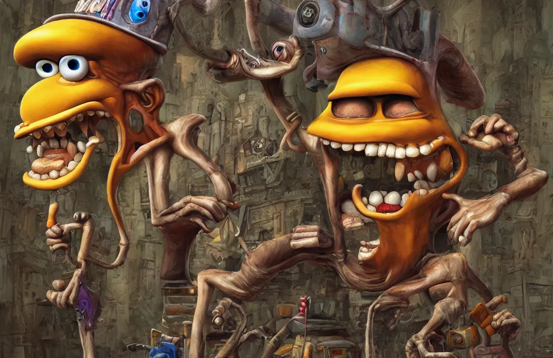 Image similar to an ultra fine detailed painting of an aaahh!!! real monsters taxi driver by james gurney, featured on zbrush central, sots art, behance hd, reimagined by industrial light and magic