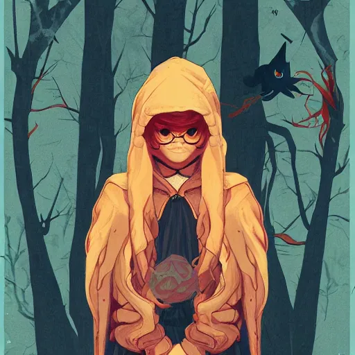 Image similar to portrait of a witch fire with hoodie by Sachin Teng and wlop