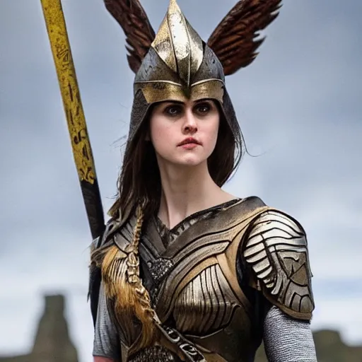 Image similar to full shot photo of alexandra daddario as a valkyrie warrior