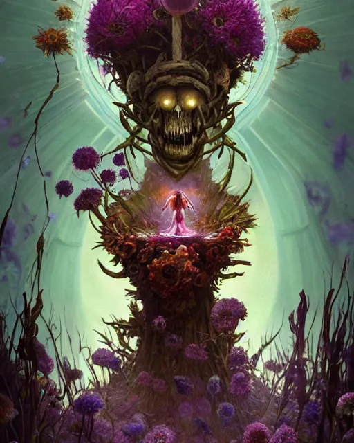 Image similar to the platonic ideal of flowers, rotting, insects and praying of cletus kasady carnage thanos davinci nazgul wild hunt chtulu mandelbulb ponyo botw bioshock, d & d, fantasy, ego death, decay, dmt, psilocybin, concept art by randy vargas and greg rutkowski and ruan jia and alphonse mucha