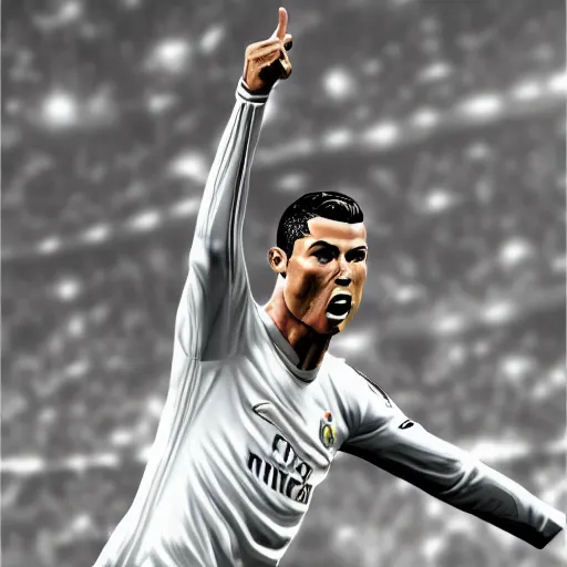 Prompt: cristiano ronaldo celebrating goal, photorealistic, 5 0 mm, artstation