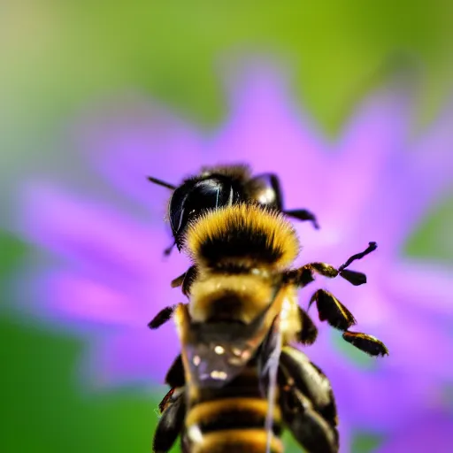 Prompt: a bee taking a break, macro photography, ambient light