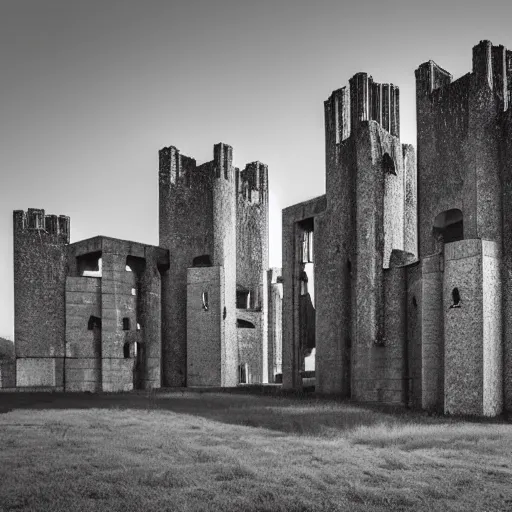 Image similar to a sci - fi beautiful brutalist monumental gothic castle, with many rounded brutalist towers sprouting from the base tower creating a complex and unique geometric building, photography