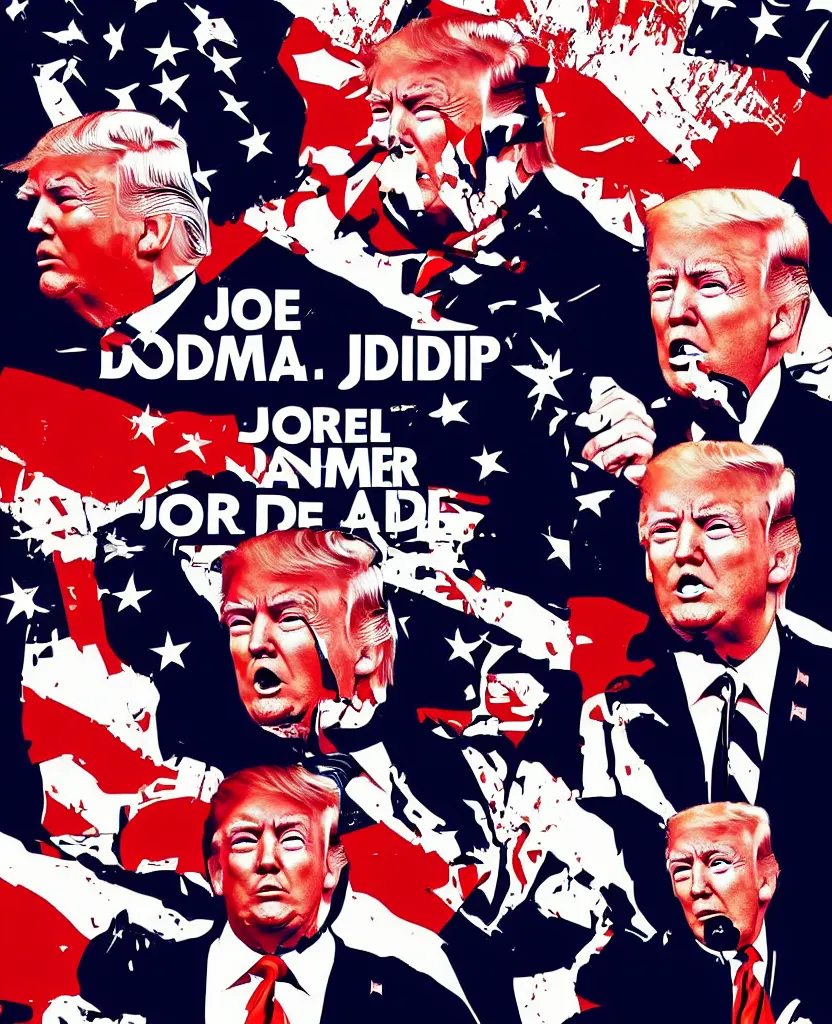 Prompt: a poster of donald trump fighting joe biden, by joe mangrum, trending on deviantart, futurism, movie poster, poster art, 3 2 k uhd, american propaganda, futurism, toyism