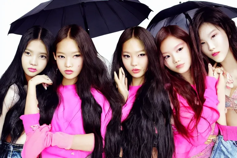 Image similar to blackpink celebrities posing in the rain