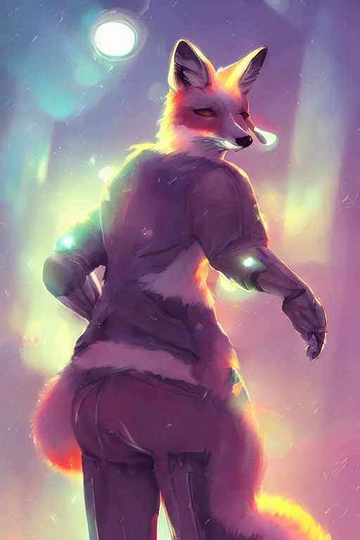 Prompt: a fox fursona, trending on artstation, by kawacy, furry art, digital art, cyberpunk, high quality, backlighting