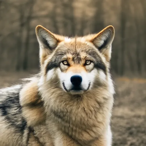 Image similar to professional photograph of a light brown and cream wolf, high quality, hd, 8 k, 4 k, magnificent, award - winning, nature, nature photography, awe - inspiring, highly detailed, amazing