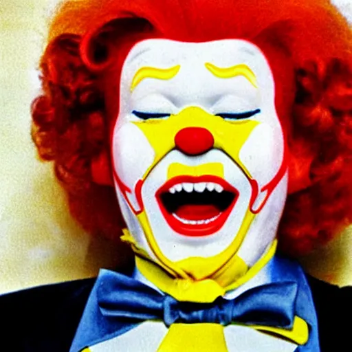 Image similar to ! dream ronald mcdonald crying hysterical tears of laughter in your face