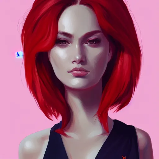 Prompt: a woman wearing a leotardt, full body shot, red hair, highly detailed, digital painting, artstation, concept art, smooth, sharp focus, illustration