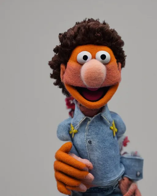 Prompt: oscar martinez as a muppet. highly detailed felt. hyper real photo. 4 k.